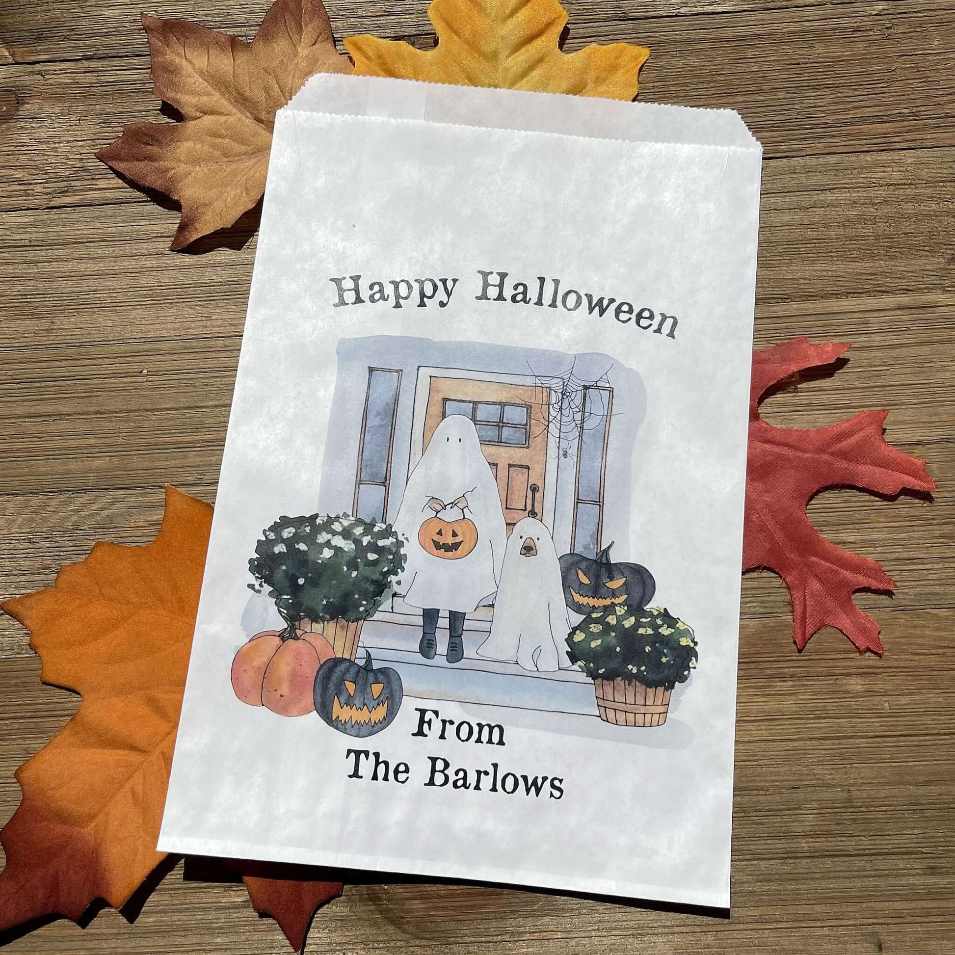 Fill these adorable Halloween Candy Bags Personalized to the brim for trick or treat or trunk or treat.  Personalzied candy bags that can be used for business promotion at Halloween.  