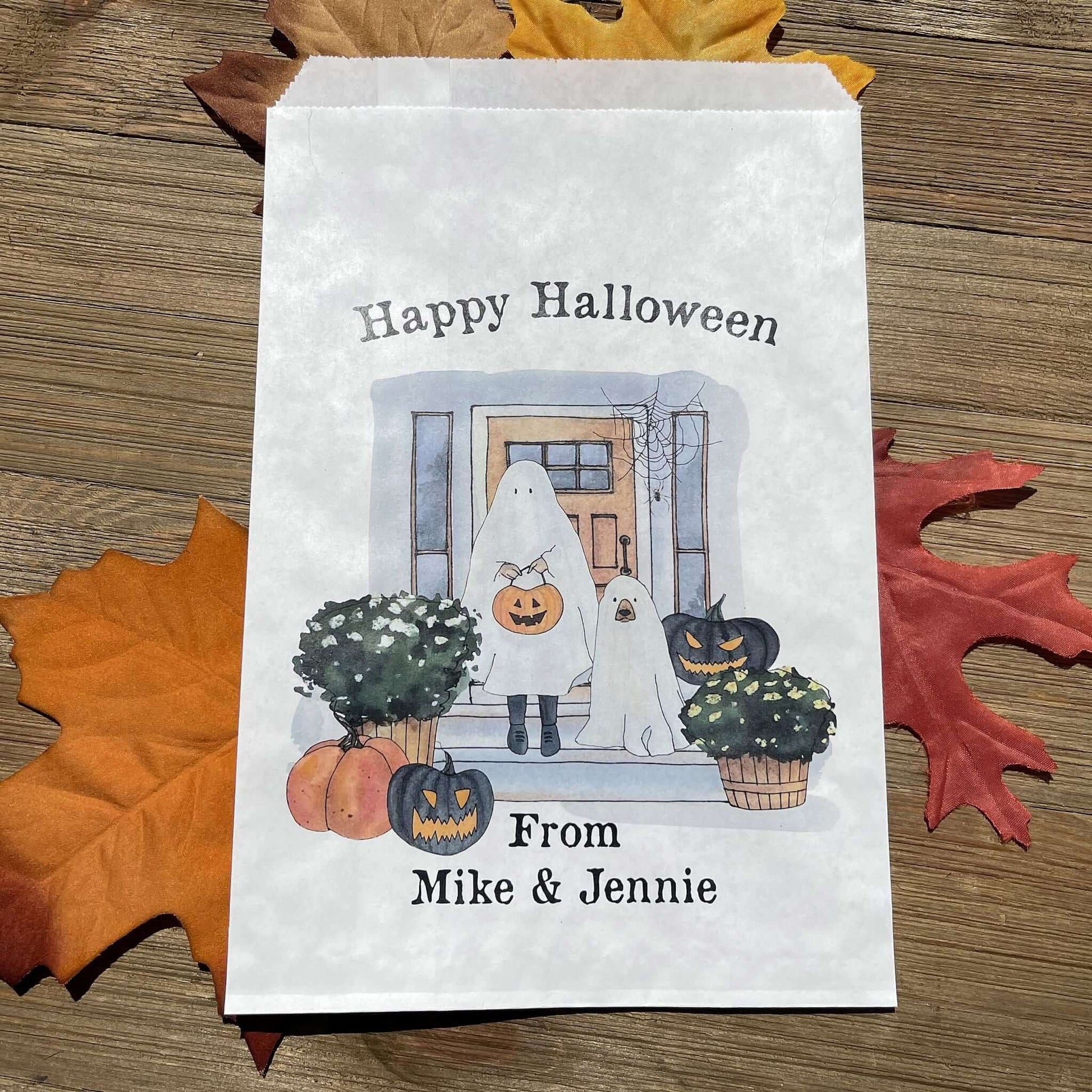 Fill these adorable Halloween Candy Bags Personalized to the brim for trick or treat or trunk or treat.  Personalzied candy bags that can be used for business promotion at Halloween.  