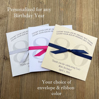 Personalized envelopes for birthday favors, slide a lotto ticket in to see who wins big.  These can be made for any birthday, your choice of envelope and ribbon color.  