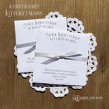 Still lucky in Love after XXyears!  Our anniversary party favors are personalized and can be made for any anniversary.  Larger envelopes to accomodate large lotto tickets.  Printed on white card stock these envelopes are sturdy and will add an elegant touch to your party.