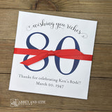 Our Unique Personalized Adult Birthday Party Guest Favors are a fun and easy, Slide a scratch card ticket inside and see who wins. Shown here in fun colors your choice of numbr color and ribbon color to match your party theme. These custom lottery ticket envelopes measure 5" x 5" and can also be made for any birthday, 50th, 60th, 70th or even 80th birthday. These are also great for bridal showers, wedding favor or engagement parties, see our store for more designs. 