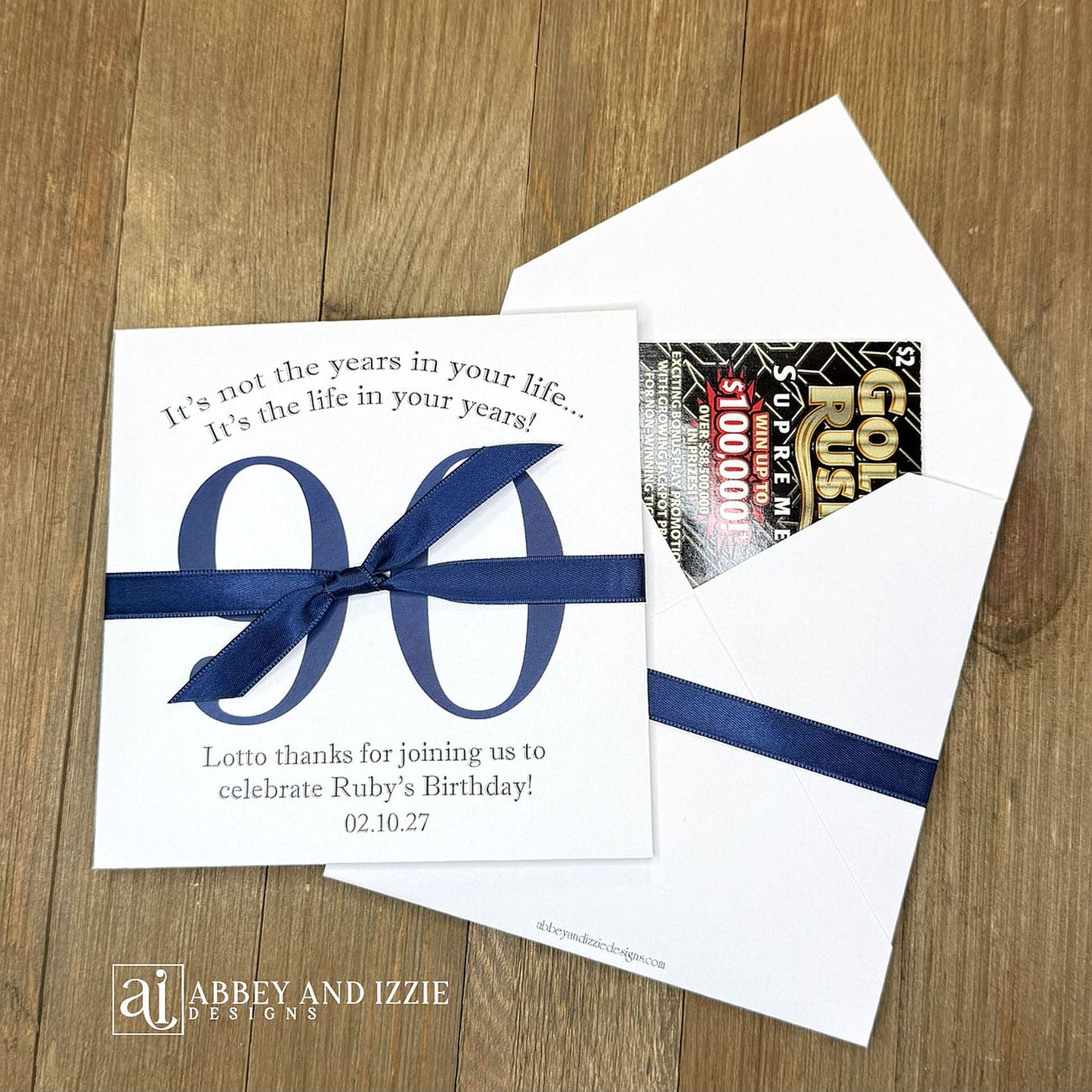 Reveal the fun with scratch-off birthday party favors that double as entertainment and keepsakes; Slide open the back side and enclose scratch off ticket for each guest, a fun and interactive party favor. Ideal for milestone birthdays, personalize with names, date and sweet message Each envelope is printed on sturdy white cardstock with your choice of number and ribbon color to match you party theme. Shipped to you assembled with ribbon. Scratch off tickets are NOT included.