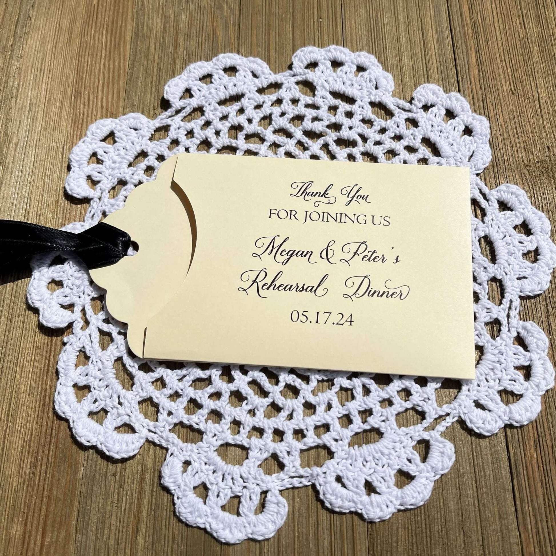 Lottery Ticket Rehearsal Dinner Favors Custom to thank your guests for joining you. Slide a lotto ticket in each envelope to see who wins. Personalized lottery ticket envelopes, choice of envelope and ribbon color.