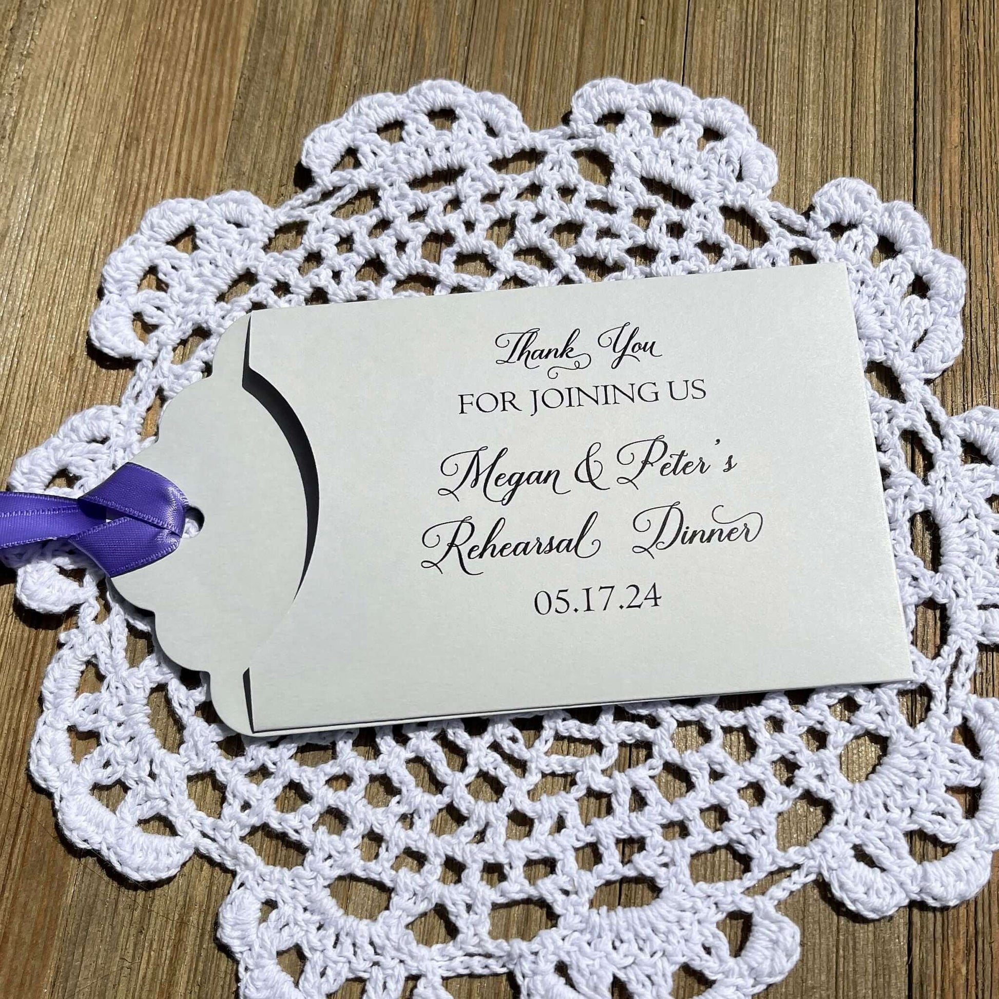 Lottery Ticket Rehearsal Dinner Favors Custom to thank your guests for joining you. Slide a lotto ticket in each envelope to see who wins. Personalized lottery ticket envelopes, choice of envelope and ribbon color.