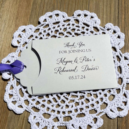 Lottery Ticket Rehearsal Dinner Favors Custom to thank your guests for joining you. Slide a lotto ticket in each envelope to see who wins. Personalized lottery ticket envelopes, choice of envelope and ribbon color.