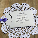 Wedding rehearsal dinner favors to thank your guests for joining you. Slide a lotto ticket in each envelope to see who wins. Personalized lottery ticket envelopes, choice of envelope and ribbon color.