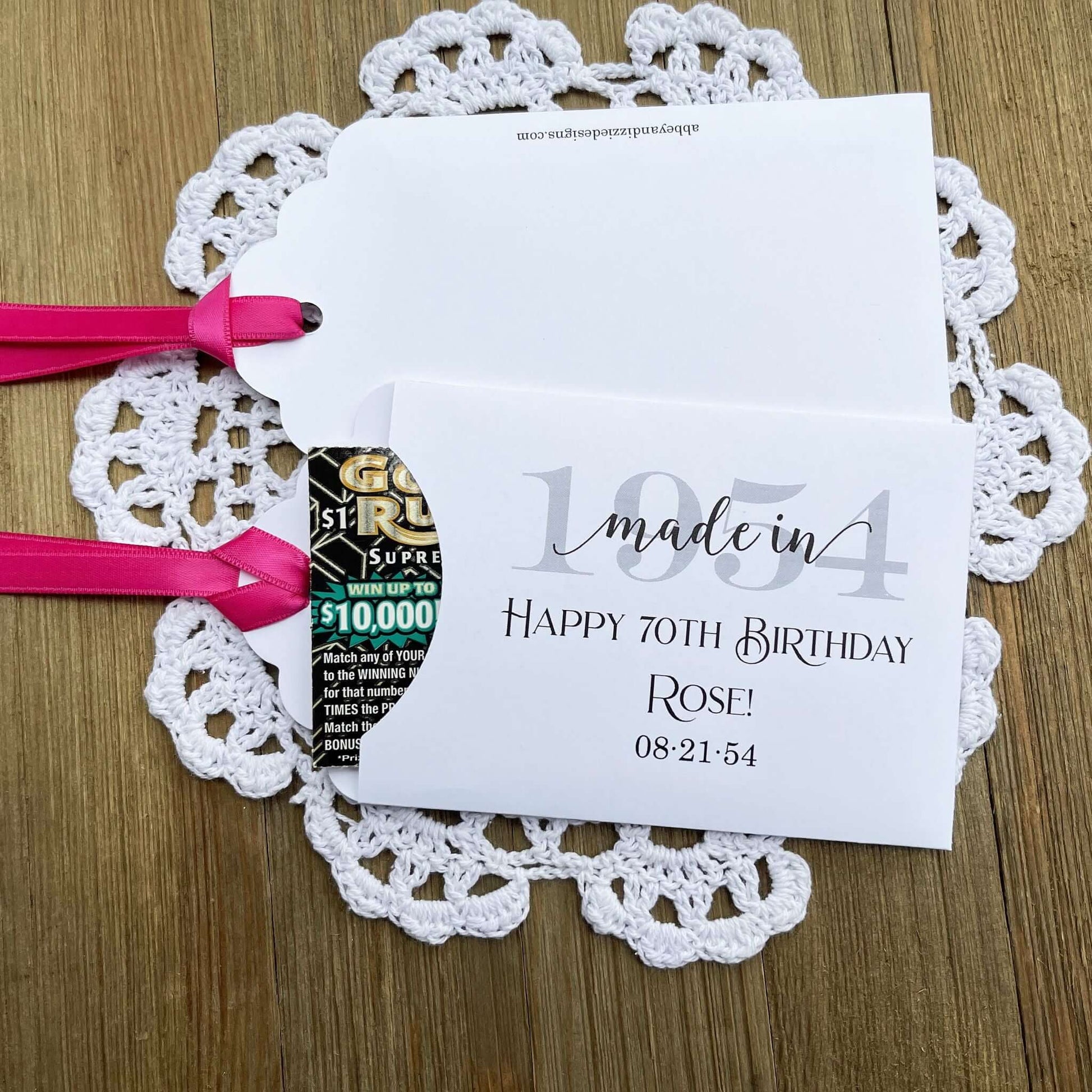 The Best Adult Birthday Party Favors , slide a lotto ticket in these adorable holders to see which guest wins big.  Personalized favors for the guest of honor, adorned with the birth year, name and birth date of the honoree.  Your choice of envelope and ribbon color.