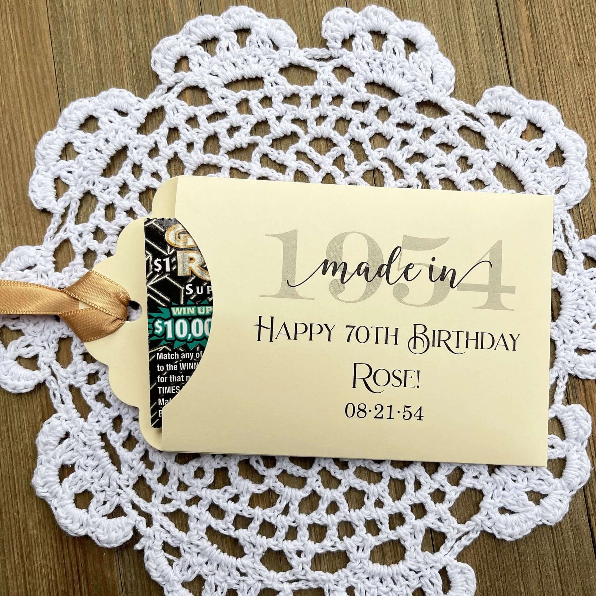 The Best Adult Birthday Party Favors , slide a lotto ticket in these adorable holders to see which guest wins big.  Personalized favors for the guest of honor, adorned with the birth year, name and birth date of the honoree.  Your choice of envelope and ribbon color.