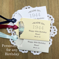 Fun adult birthday favors, add a lottery ticket and see who wins.  Personalized for any birthday with your choice of envelope and ribbon color.  Lovely table favors for an 80th or 90th birthday party celebration.