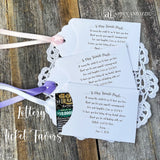 Personalized unique bridal shower favors, printed on white card stock envelopes with ribbon attached.  Ribbon is included, your choice of color.