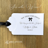Fun wedding favors personalized, 'we tied the knot we hope you hit the jackpot'.  Lottery ticket wedding favors, slide a scratch off in the open end and see who wins.  Personalized for the bride and groom with your choice of ribbon  colors.