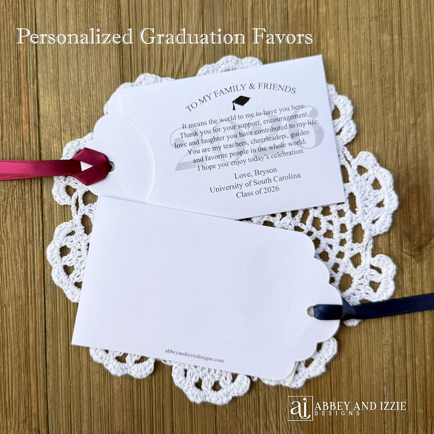 The Best Graduation Party Favors  to thank you guests for celebrating with you. Personalized for the graduates special day printed on white card stock your choice of ribbon color. Easy grad party favors, slide a lotto ticket in to see who wins big.