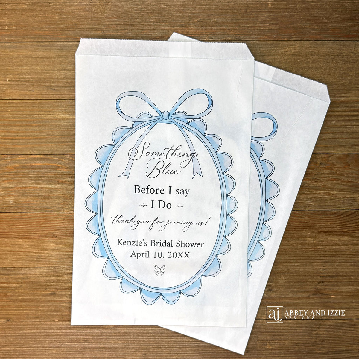 Something Blue Before I Do Bridal Shower Favor Bags, Celebrate your bridal shower with personalized favor bags that set the perfect tone.  Always a popular theme for a bridal shower these are sure to impress your guests. Personalized for the bride to be, fill these with sweet treats or what ever you wish.  Great for candy buffets or the always fun cookie bars.