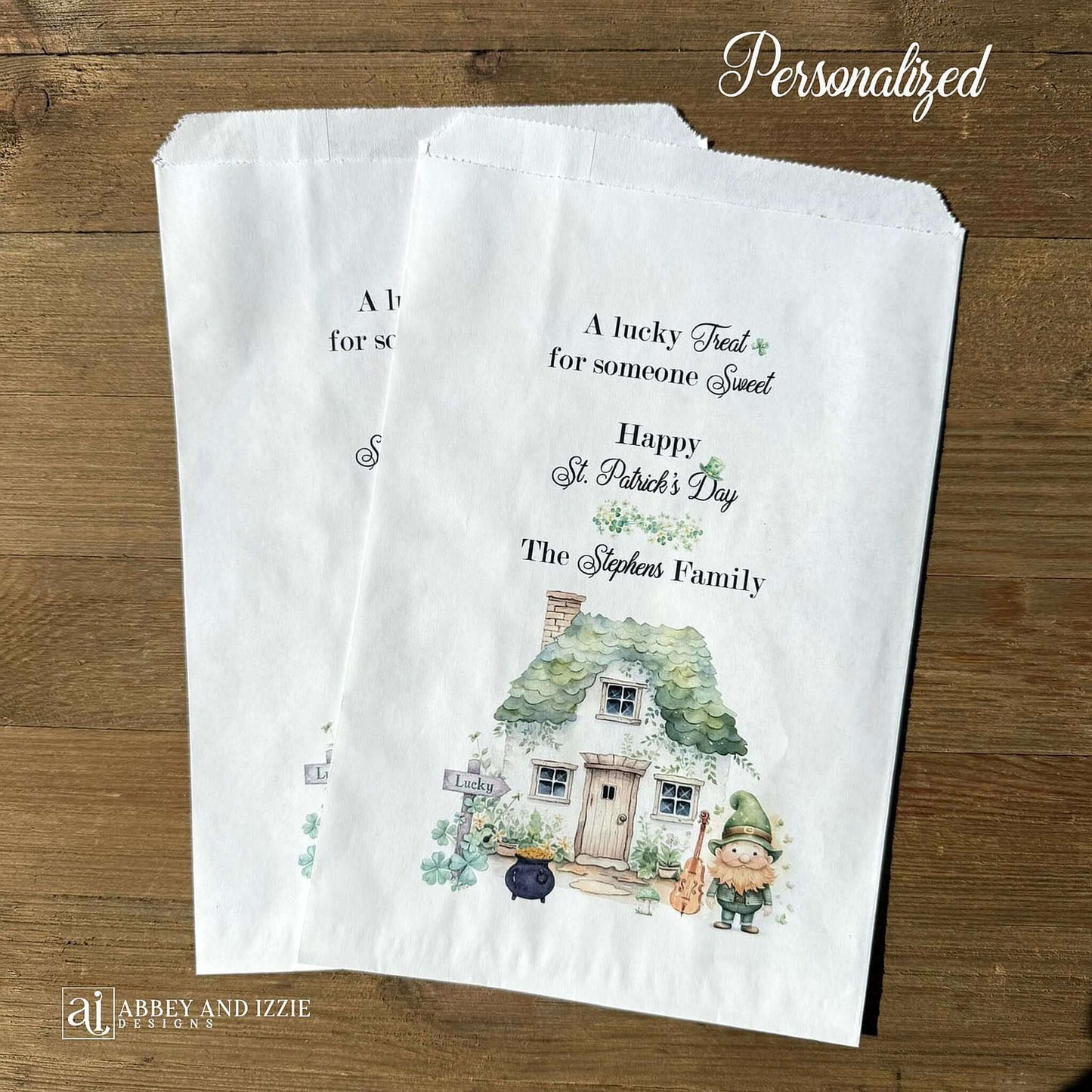 Make your event unforgettable with our expertly crafted St. Patrick's Day party favor bags personalized just for you. Designed with authentic holiday aesthetics, these bags serve as the perfect vessel for distributing gifts and treats to your guests. Whether you're planning an intimate celebration or a large-scale event, these favor bags demonstrate your commitment to quality and attention to detail. These are perfect for a St. Patrick's Day promotion with your company name printed.  