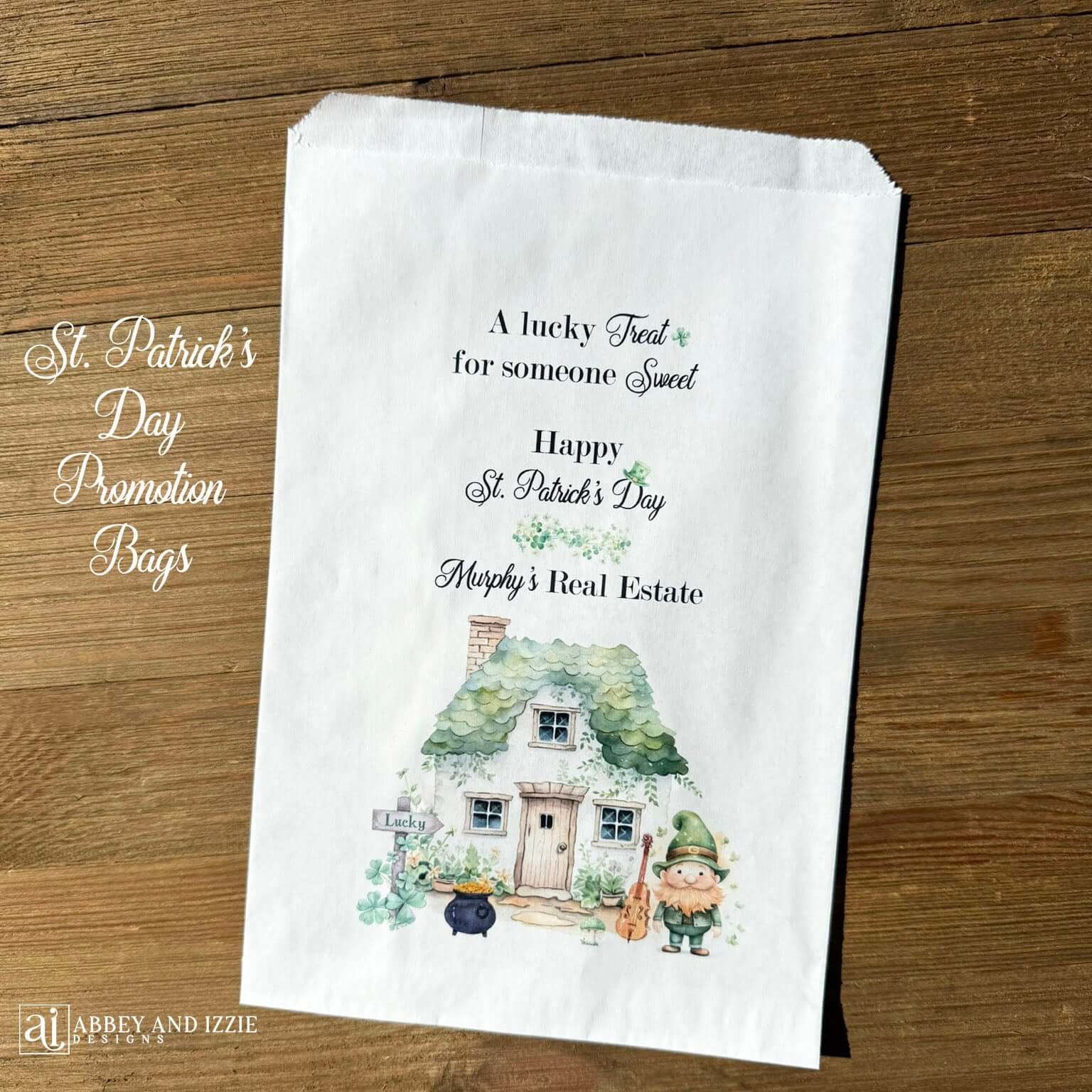 Make your event unforgettable with our expertly crafted St. Patrick's Day party favor bags personalized just for you. Designed with authentic holiday aesthetics, these bags serve as the perfect vessel for distributing gifts and treats to your guests. Whether you're planning an intimate celebration or a large-scale event, these favor bags demonstrate your commitment to quality and attention to detail. These are perfect for a St. Patrick's Day promotion with your company name printed.  