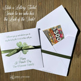 Personalized St. Patrick's Day Favors for a lottery ticket and green ribbon, perfect for celebrating the holiday.