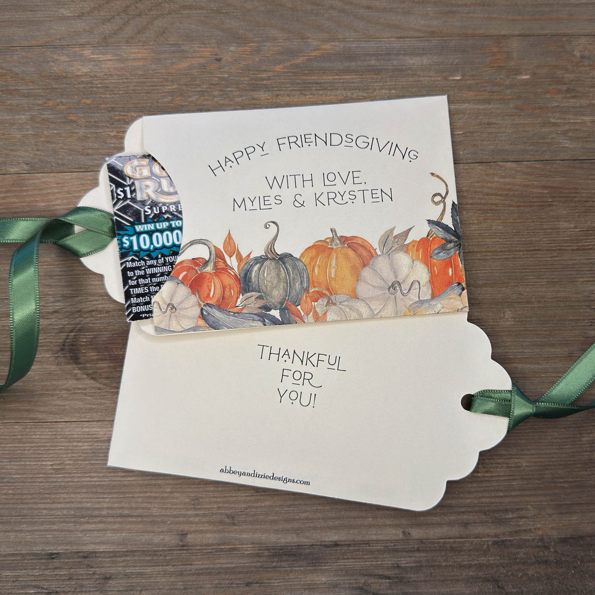 Personalized Thanksgiving Table or Friendsgiving Favors ship assembled and ready for the day.  Printed on ivory cardstock with fall accents and  orange or moss green ribbon which comes attahced.  These Thanksgiving Dinner Favors are sure to add some fun to the Holiday.