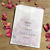 Wedding  petal toss bags, personalized for the bride and groom.  Fill with rose petals, confetti,  flower petals, lavender or rice. Toss at the newlyweds when they exit.