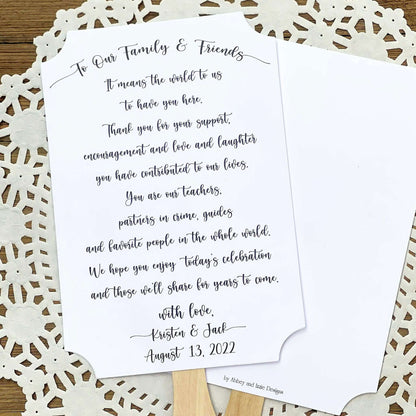 Wedding Guest Fans Personalized with this sweet saying telling your guests how much they mean to you.  Personalized fans for the bride and groom and shipped to you assembled.  