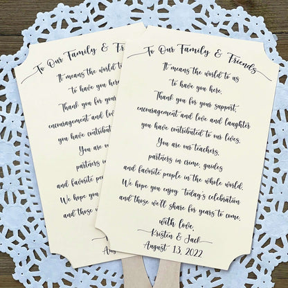 Wedding Guest Fans Personalized with this sweet saying telling your guests how much they mean to you.  Personalized fans for the bride and groom and shipped to you assembled.  