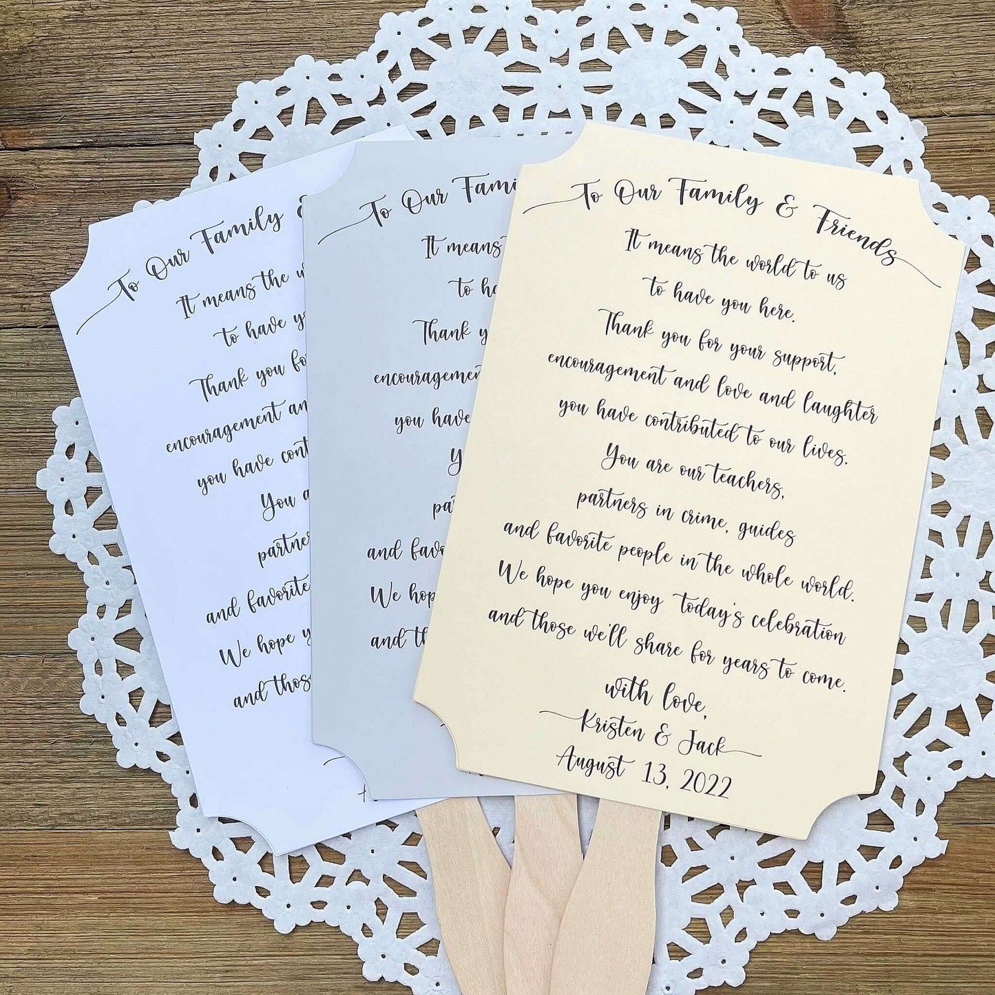 Wedding Guest Fans Personalized with this sweet saying telling your guests how much they mean to you.  Personalized fans for the bride and groom and shipped to you assembled.  