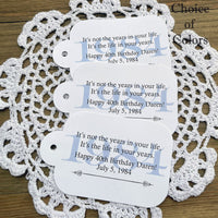 Milestone birthday favor tags, printed on white card stock adorned with a beautiful saying and the birth year.  Comes with hole punched for easy use, your choice of year color to match your party theme.  Adult favor tags to add that special touch to your guests favors.
