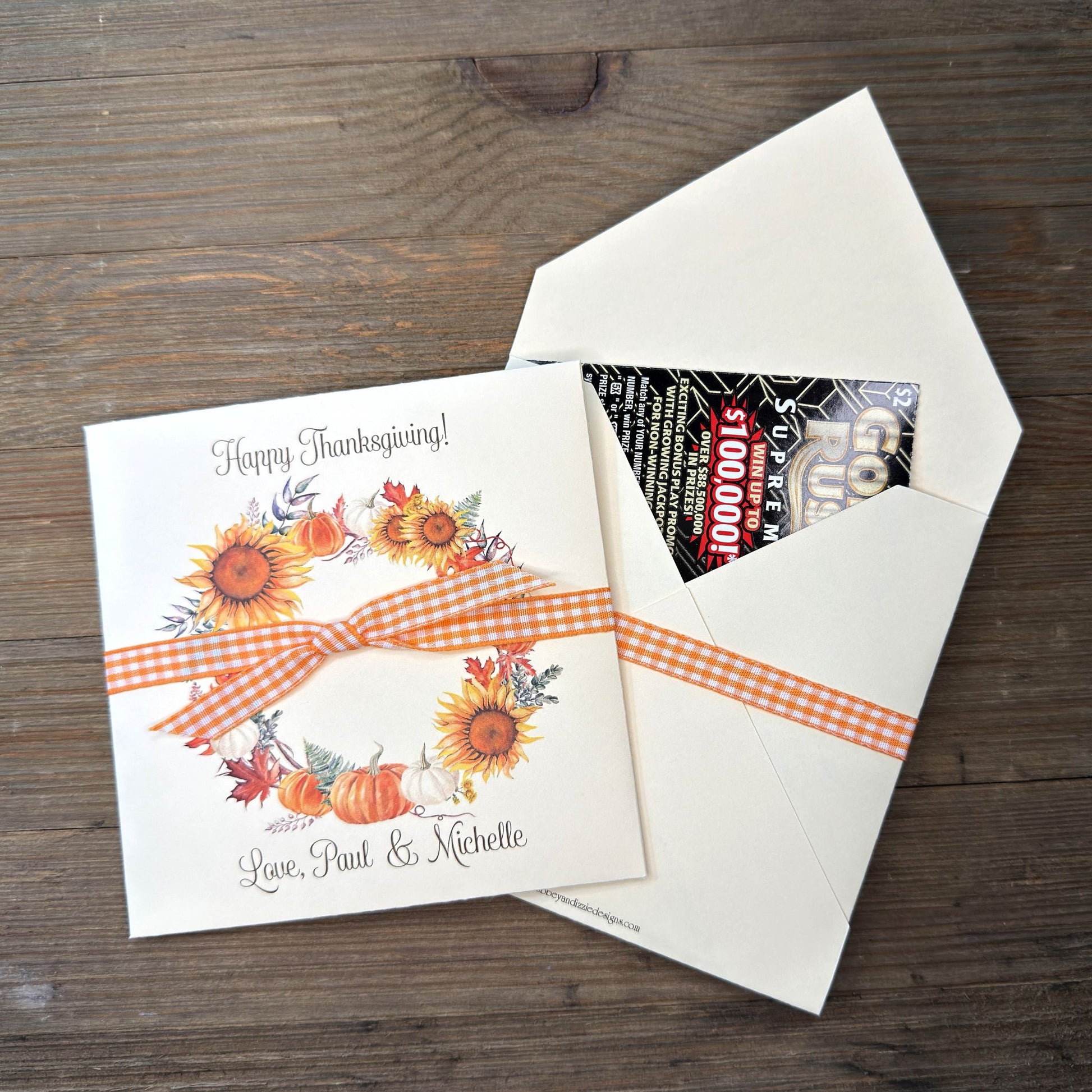 Perfect for your Friendsgiving gathering, these custom Thanksgiving guest favors add a personal touch to your celebration. Customize with your name(s) to thank your guests for sharing the holiday with you.