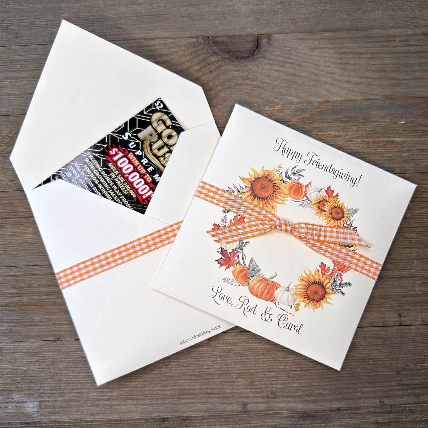 Perfect for your Friendsgiving gathering, these custom Thanksgiving guest favors add a personal touch to your celebration. Customize with your name(s) to thank your guests for sharing the holiday with you.