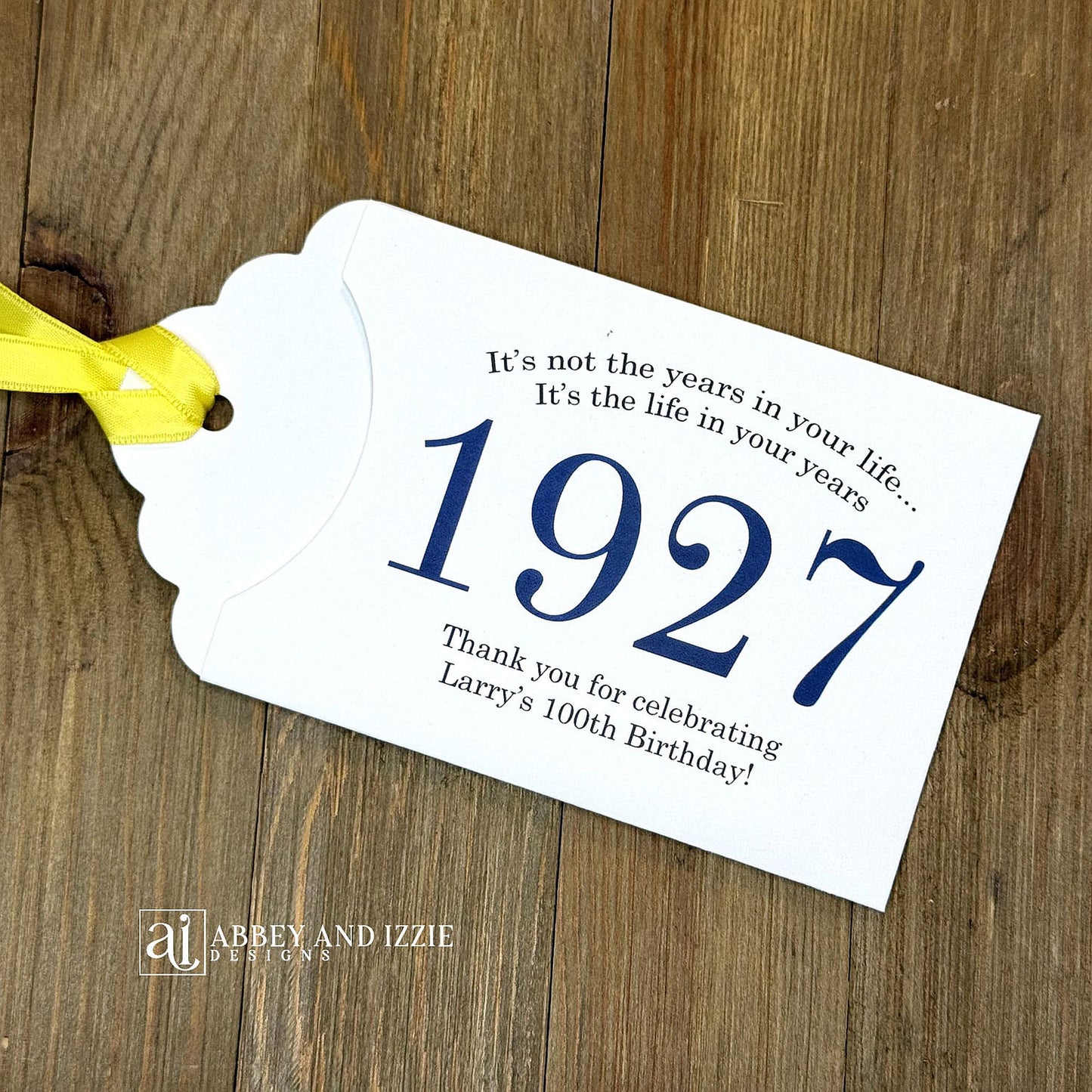 Personalized scratch-off birthday favors for adults. Each envelope features a special message with the year the guest of honor was born in color. Including a thank you for celebrating with the us. Works for milestone birthdays, adult parties, and special events see our store for more options. Constructed from white high-quality cardstock with your choice of year color and ribbon color, which comes attached.
