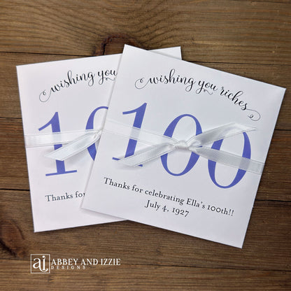 Our Unique Personalized Adult Birthday Party Guest Favors are a fun and easy, Slide a scratch card ticket inside and see who wins. Shown here in fun colors your choice of numbr color and ribbon color to match your party theme. These custom lottery ticket envelopes measure 5" x 5" and can also be made for any birthday, 50th, 60th, 70th or even 80th birthday. These are also great for bridal showers, wedding favor or engagement parties, see our store for more designs. 