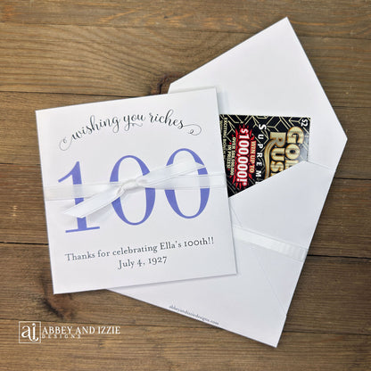 Our Unique Personalized Adult Birthday Party Guest Favors are a fun and easy, Slide a scratch card ticket inside and see who wins. Shown here in fun colors your choice of numbr color and ribbon color to match your party theme. These custom lottery ticket envelopes measure 5" x 5" and can also be made for any birthday, 50th, 60th, 70th or even 80th birthday. These are also great for bridal showers, wedding favor or engagement parties, see our store for more designs. 