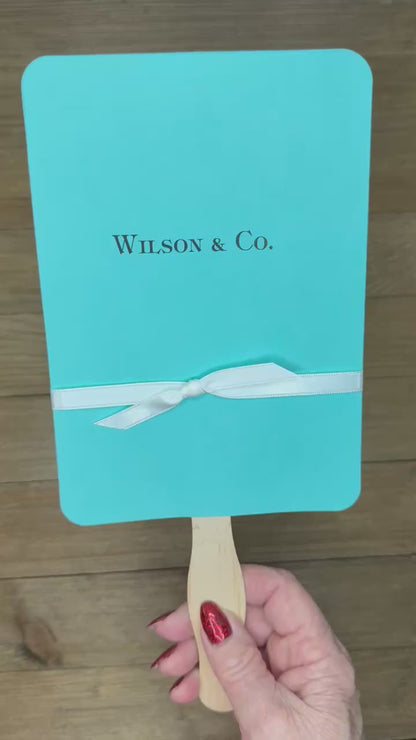 Aqua Wedding Fans with Ribbon Personalized