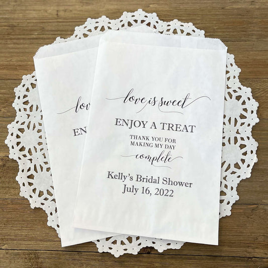 Love is Sweet Bridal Shower Favor Bags bridal shower bags for candy buffet, cookies, or treats.  