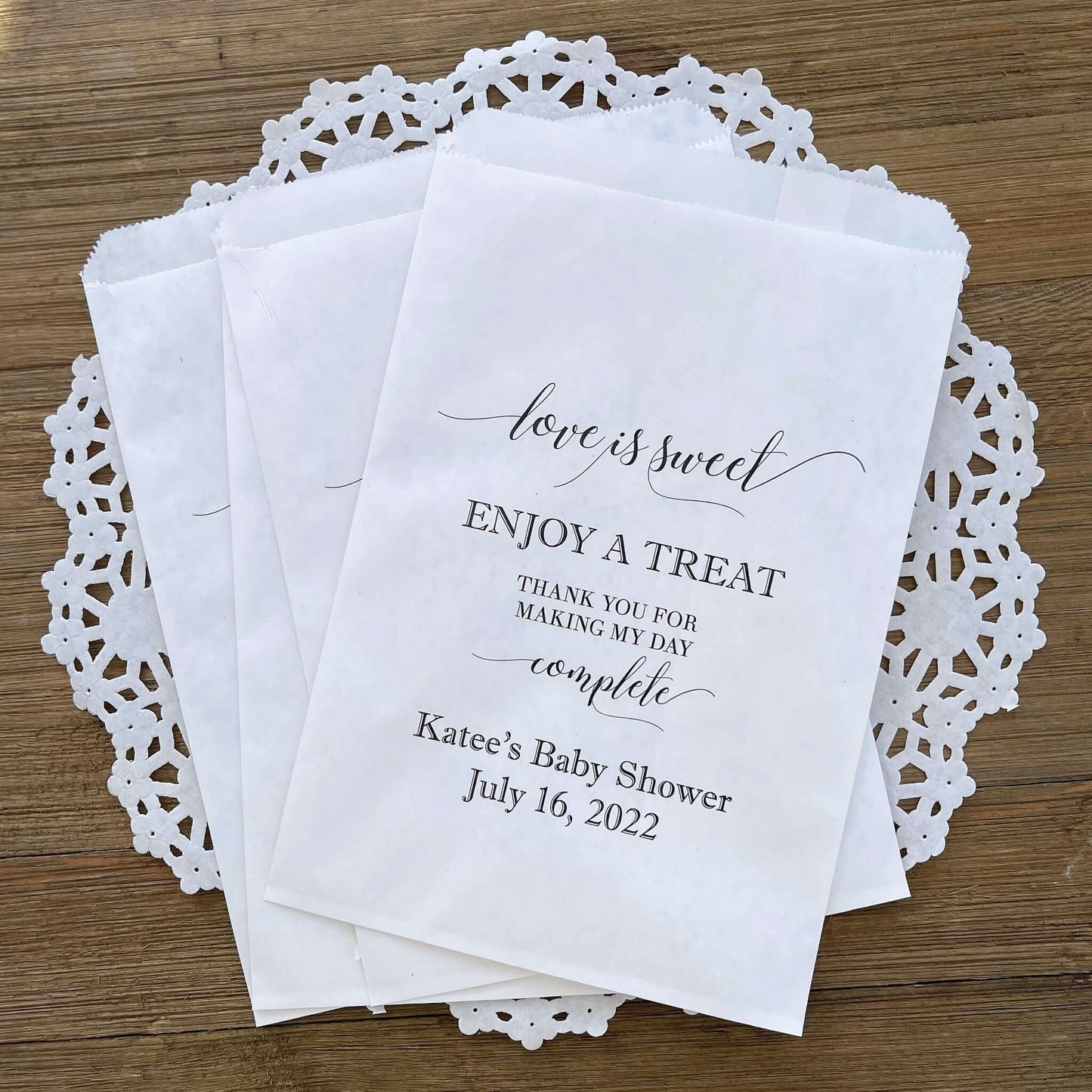 Personalized Baby Shower Candy Cookie Bags for the Mother to be!  Printed on white bags, large bags that can be used for a candy buffet.