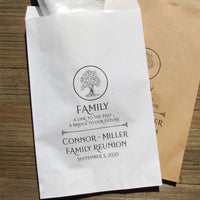 Family reunion bags, personalized for the event with family name, date and sweet poem.  Large bags for utensil bags, candy, cookies.  Choice of white or brown bags.