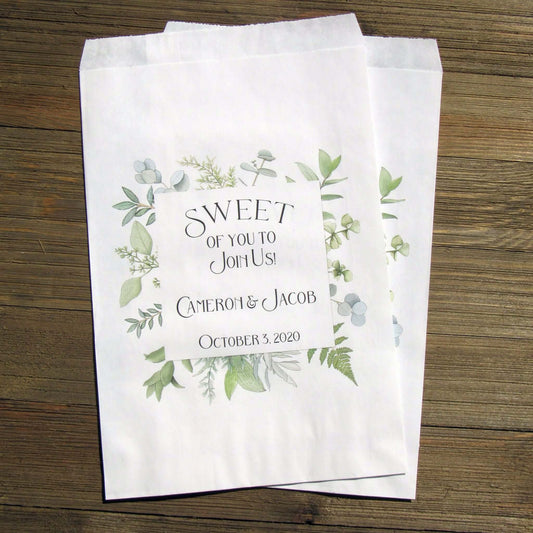 Sweet of you to Join us greenery wedding favor bags, Personalized for the bride and groom, favor bags, candy bags, cookie bags, popcorn bags.  