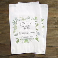 Sweet of you to join us greenery wedding favor bags.  Personalized for the bride and groom, favor bags, candy bags, cookie bags, popcorn bags.  