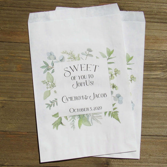 Sweet of you to Join us greenery wedding favor bags, Personalized for the bride and groom, favor bags, candy bags, cookie bags, popcorn bags.  