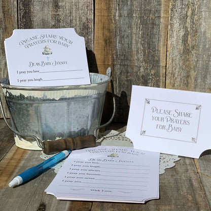 Baby Boy Baptism Prayer Cards personalized for the guest of honor.  Have your guests fill out a prayer card for a memorable keepsake for baby.