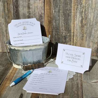 Baby Boy Baptism Prayer Cards personalized for the guest of honor.  Have your guests fill out a prayer card for a memorable keepsake for baby.