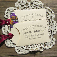 Wishing you riches from the future Mrs. bridal shower favors.  These fun bridal shower favors are personalized for the bride to be, slide a lottery ticket in the envelope and see who wins.