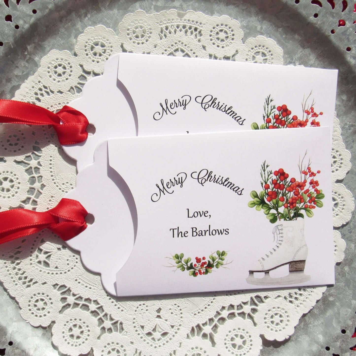 Personalized Holiday Party Favors or Affordable Small Christmas Gift.  Wish family and friends a Merry Christmas with these cute envelopes, slide a lottery ticket in or a gift card great little gift for coworkers, neighbors, friends.  