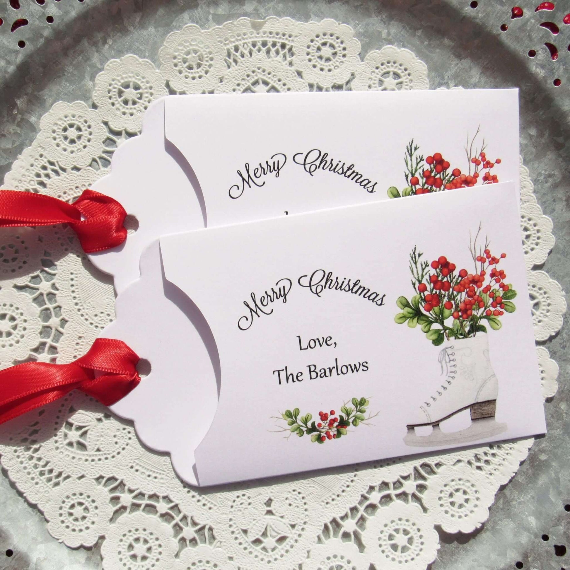 Personalized Holiday Party Favors or Affordable Small Christmas Gift.  Wish family and friends a Merry Christmas with these cute envelopes, slide a lottery ticket in or a gift card great little gift for coworkers, neighbors, friends.  
