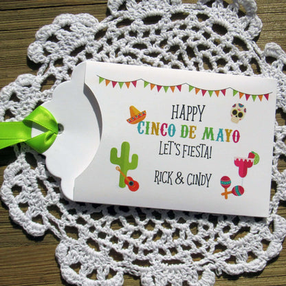 Cinco De Mayo Party Favors featuring vibrant designs, lottery tickets, and colorful ribbons for festive celebrations.
