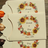 Unique fall wedding favors that come personalized, lottery ticket holders, slide a lotto ticket in the holder for a fun wedding favor.