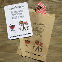 Silverware bags for family reunion, personalized with a barbecue theme.  Personalized utensil bags for family reunion or family barbecue.  