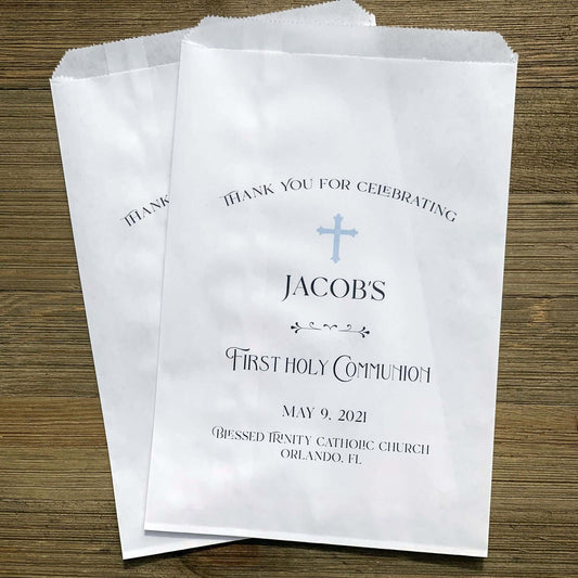 Boys First Communion Favor Bags personalized for the guest of honor.  