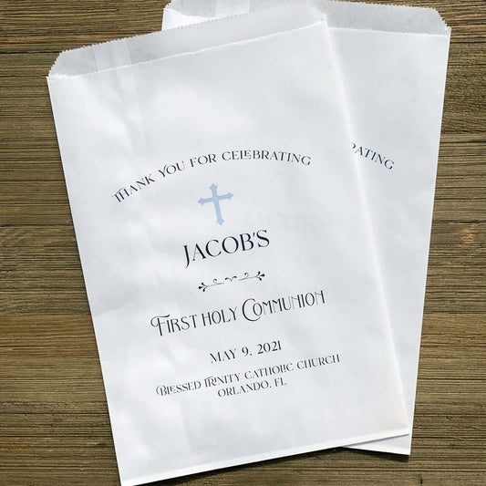Boys First Communion Favor Bags personalized for the guest of honor.  