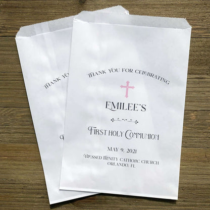 Girls First Communion Favor Bags personalized with childs name, date and church.  