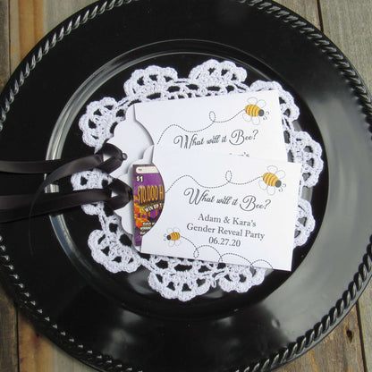 Gender Reveal Party favors What will It Bee, Lottery ticket favor envelopes, adorned with bees and personalized for the parents to be.  